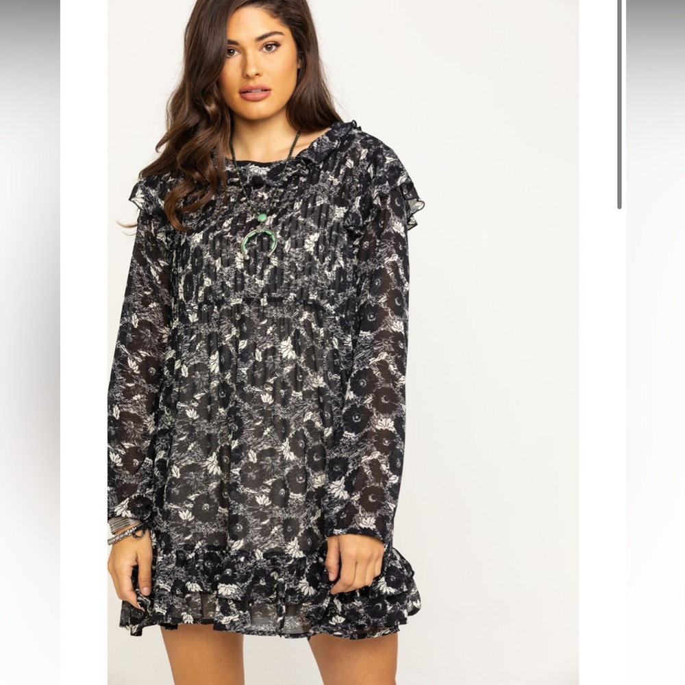 NWT Free People Black Floral Mini Dress